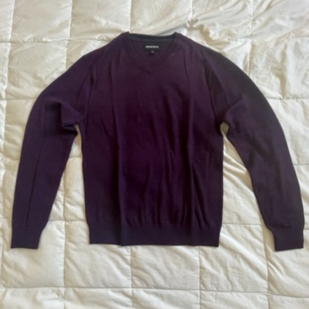 Bonobos 100% Extra Fine Merino Wool V-Neck Purple Sweater, Small, Like New